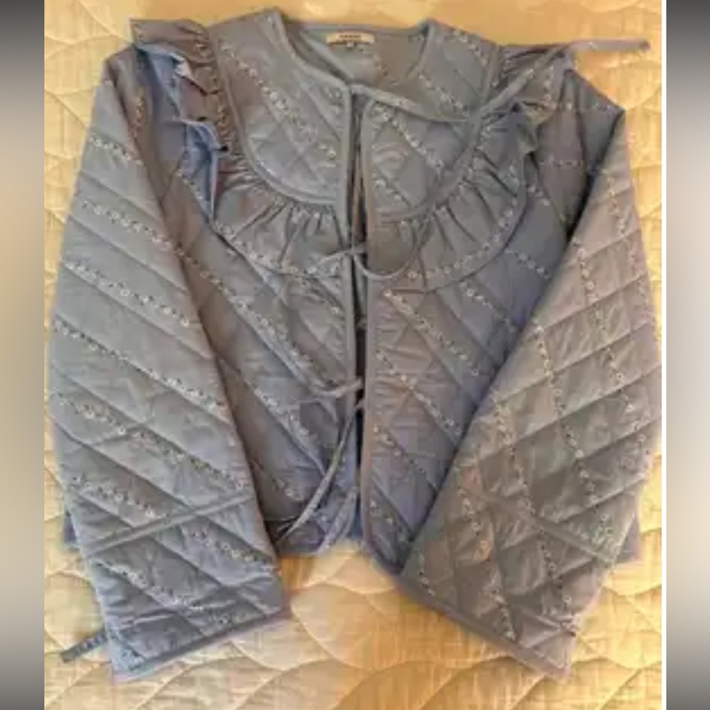 Ganni FAULKNER JACKET - SERENITY BLUE $250.00 spring quilted bow casual classic - Picture 10 of 11